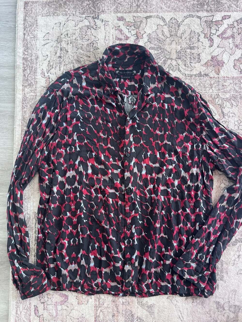 AllSaints Relaxed Fit Long Sleeve Abstract Leopard Print Button-Down Shirt